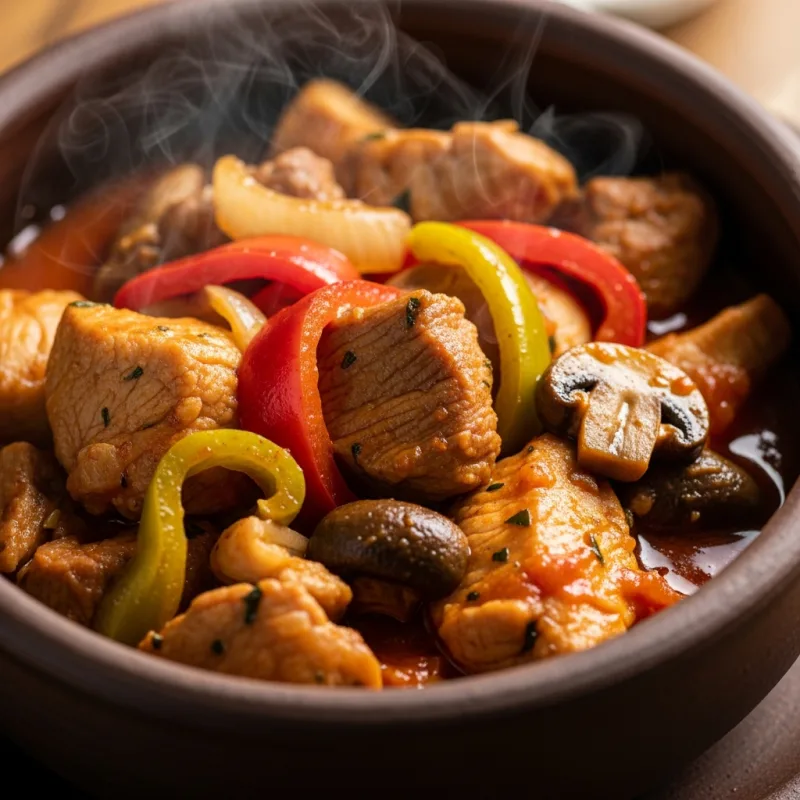 Traditional Bulgarian Kavarma stew in a clay pot