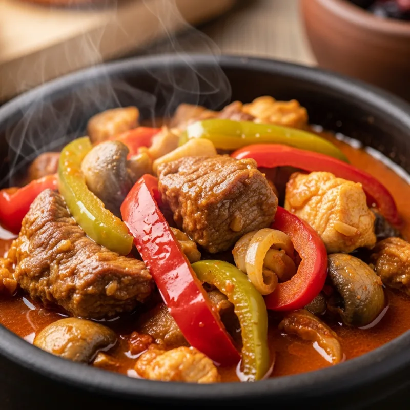 Traditional Bulgarian Kavarma stew in a clay pot