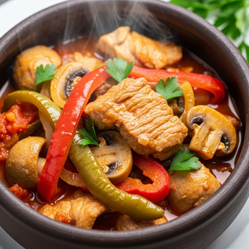 Traditional Bulgarian Kavarma stew in a clay pot
