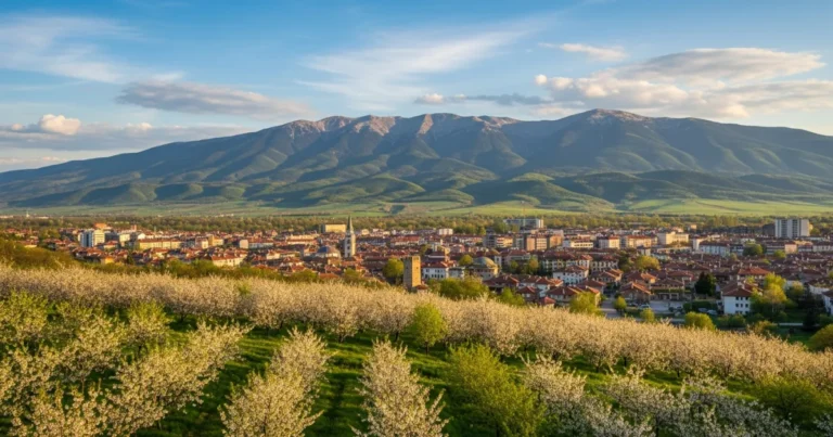 Kyustendil Province 6 Panoramic view of Kyustendil Province with cherry orchards and Osogovo Mountain