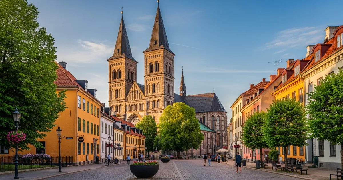 Lund Cathedral and charming streets in Lund, Sweden