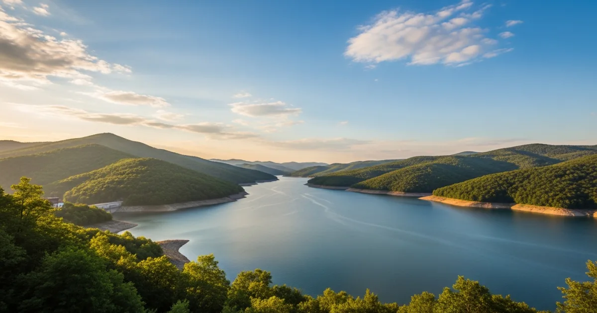 Panoramic view of Ogosta Dam and surrounding nature in Montana, Bulgaria