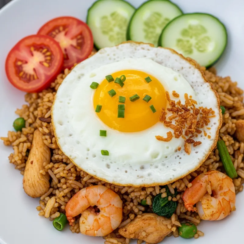 Nasi Goreng, Indonesian fried rice with a fried egg