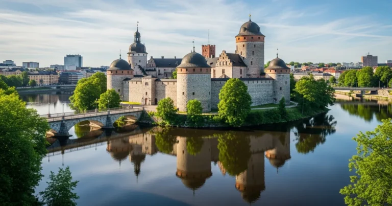 Orebro 1 Orebro Castle reflected in the Svartån river, Sweden