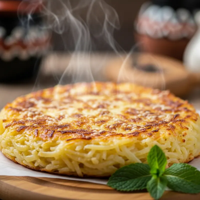 Traditional Bulgarian Patatnik, a savory potato pie from the Rhodope Mountains