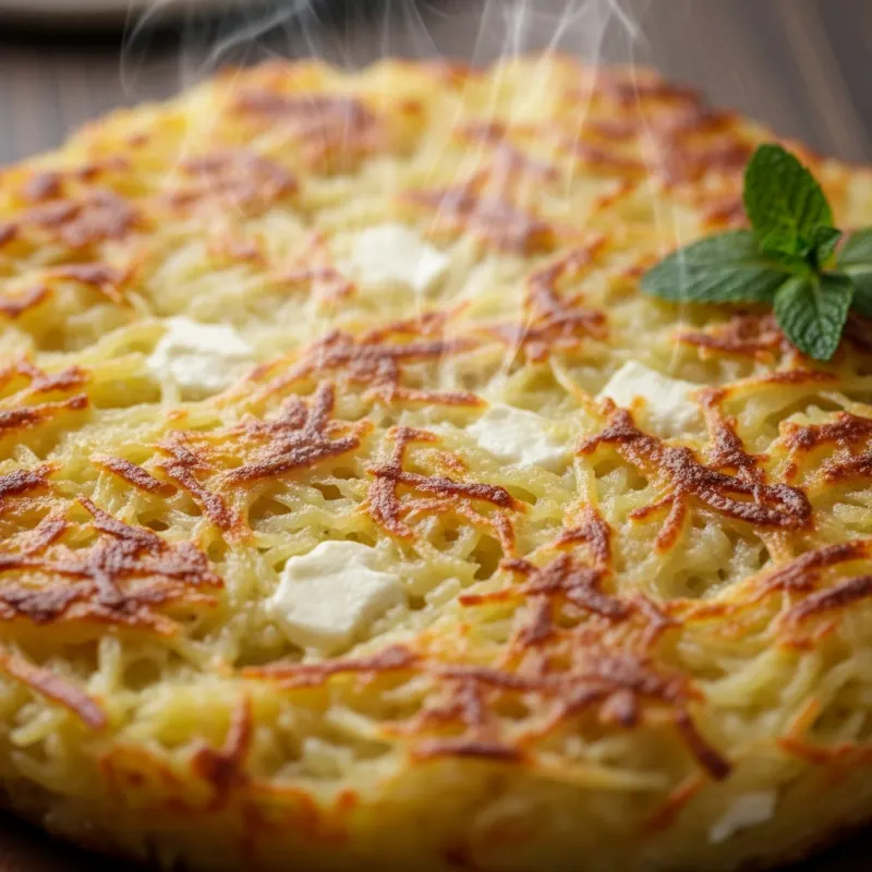 Traditional Bulgarian Patatnik, a savory potato pie from the Rhodope Mountains.