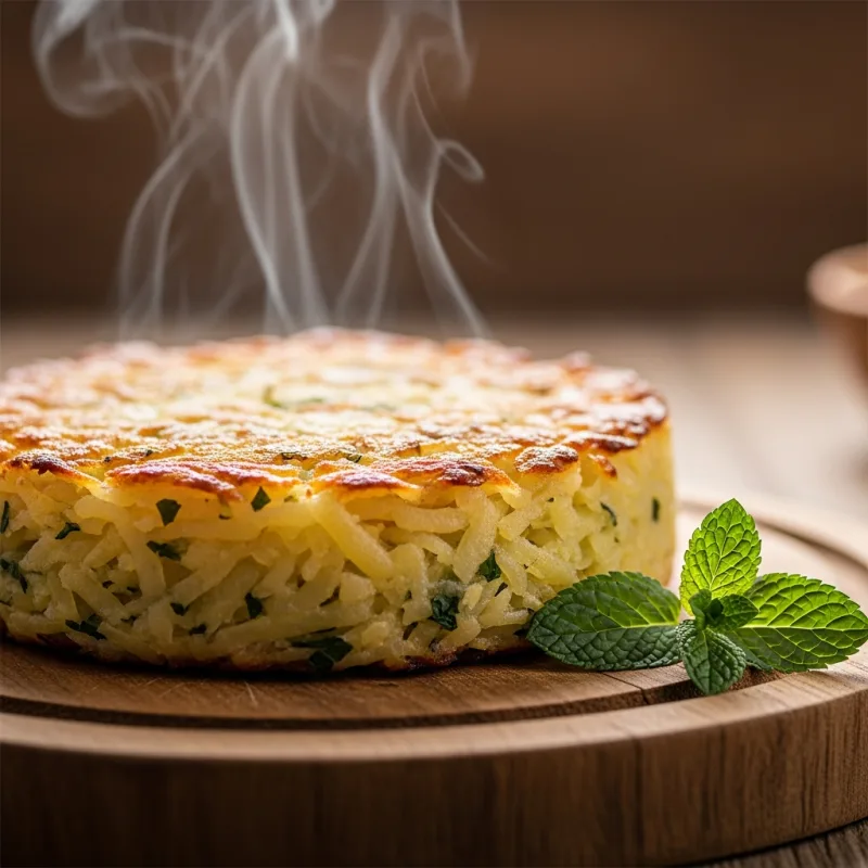 Traditional Bulgarian Patatnik, a savory potato dish.