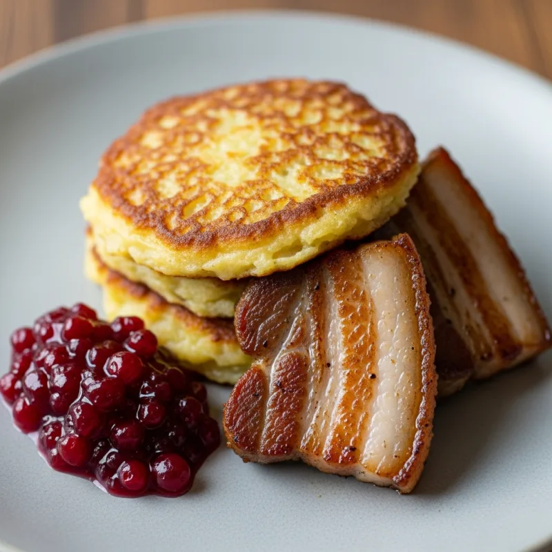 Raggmunk med stekt fläsk och lingonsylt, a traditional Swedish dish