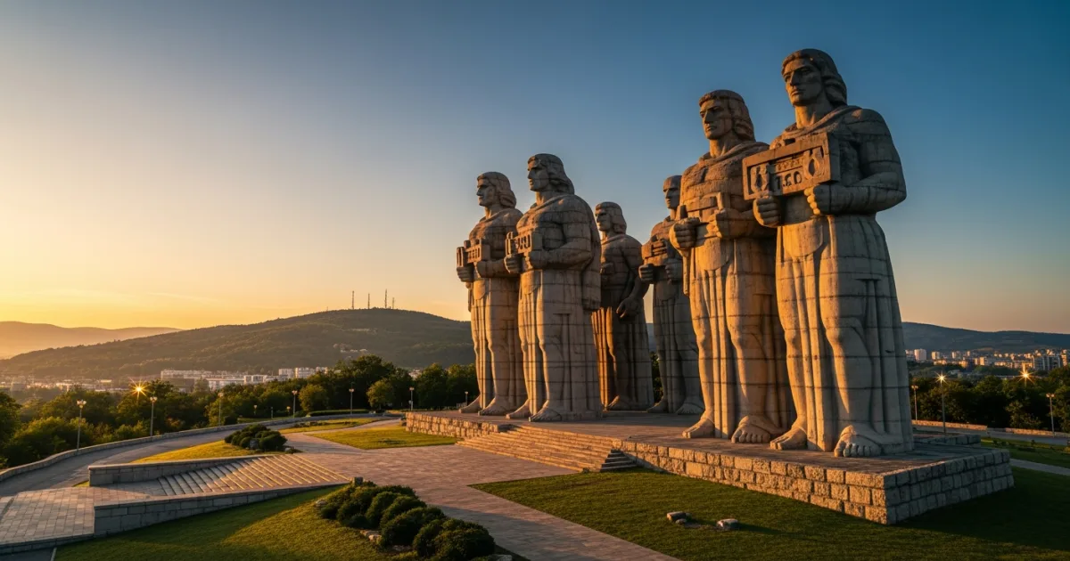Monument to 1300 Years of Bulgaria in Shumen at sunset