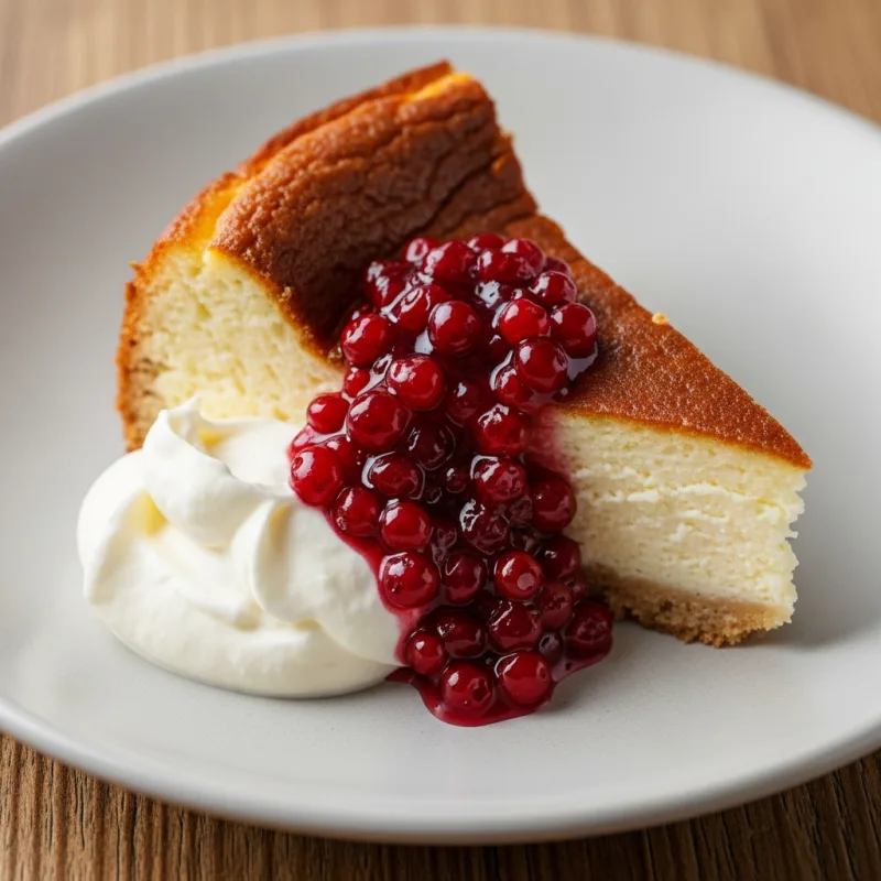 Småländsk ostkaka with lingonberry jam and cream