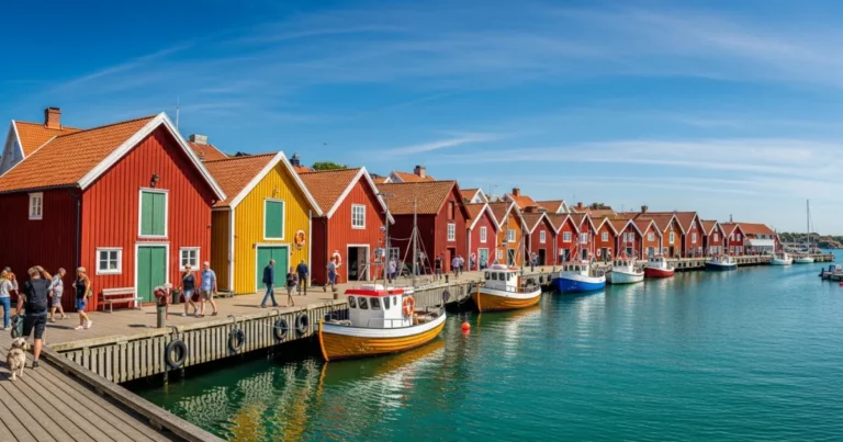 Smogen 1 Smögenbryggan boardwalk with colorful houses and boats in Smogen, Sweden