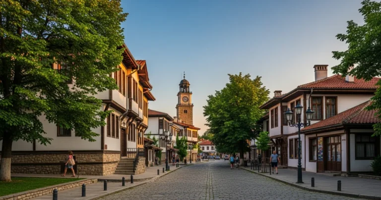 Targovishte 1 Charming Varosha Quarter in Targovishte, Bulgaria, with traditional houses and the historic Clock Tower.