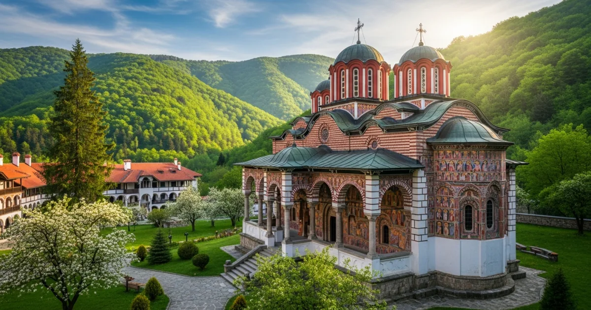 Panoramic view of Troyan Monastery in the Balkan Mountains