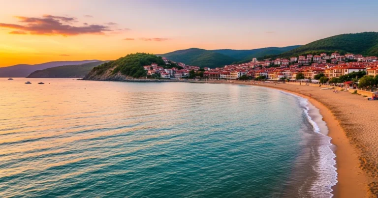 Tsarevo 4 Panoramic view of Tsarevo coastline at sunset