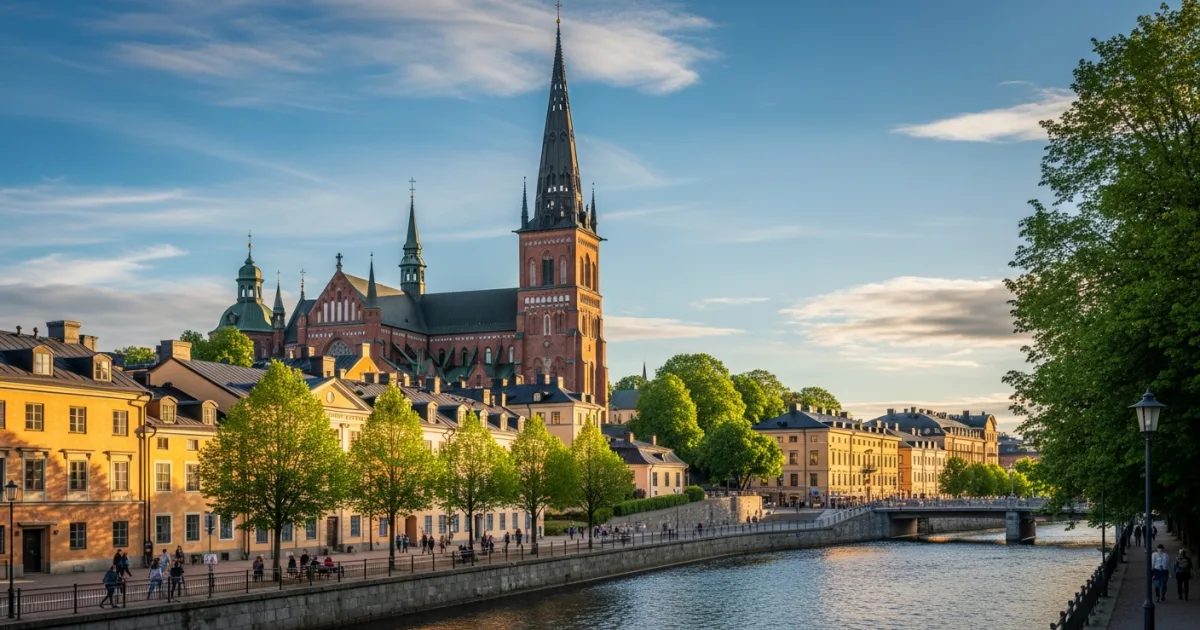 Uppsala Cathedral and Fyris River in Uppsala, Sweden