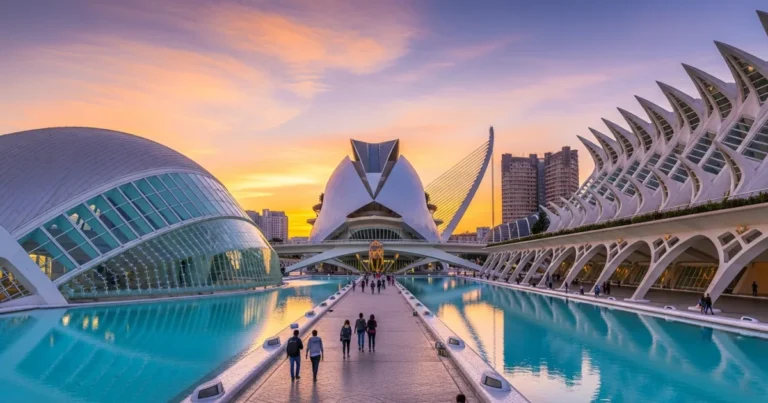 Valencia 23 Panoramic view of the City of Arts and Sciences in Valencia at sunset