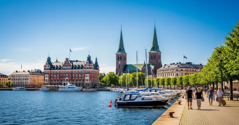 Vasteras 1 Västerås waterfront with Steam Hotel and Cathedral