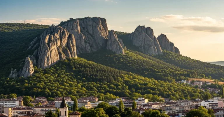 Vratsa 1 Panoramic view of Vratsa city with the Vratsa Rocks in the background