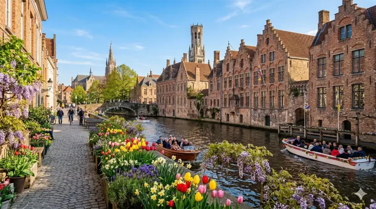 A scenic view of a canal in Bruges during spring - a highlight of Belgium travel 2026.