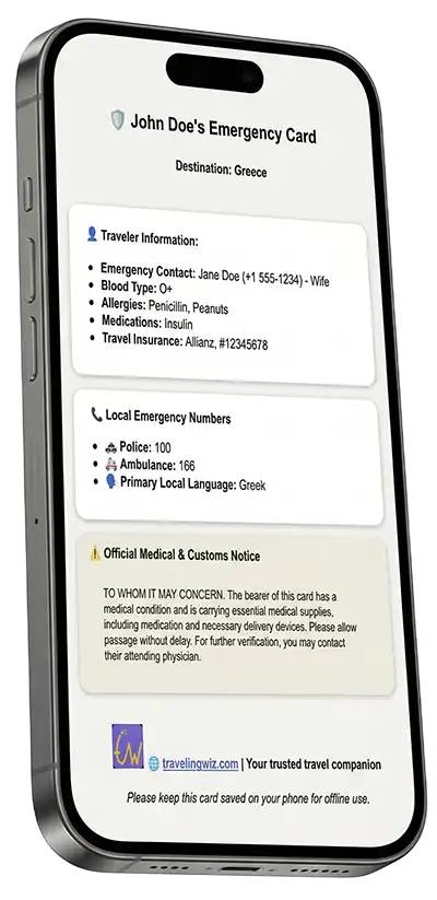 Travel Medical Card for emergencies