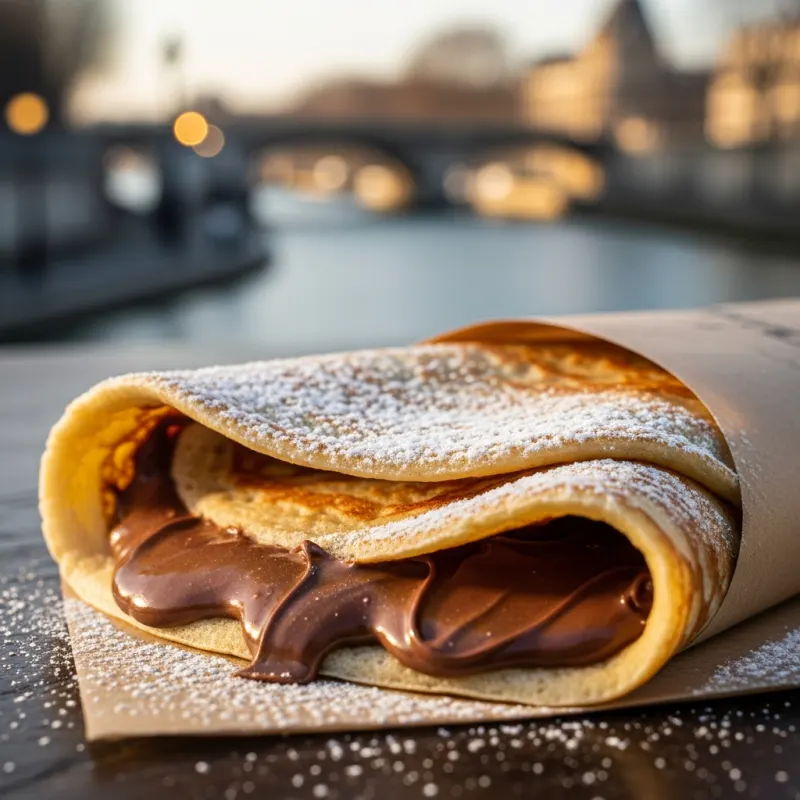 A warm, freshly made French crêpe filled with chocolate hazelnut spread