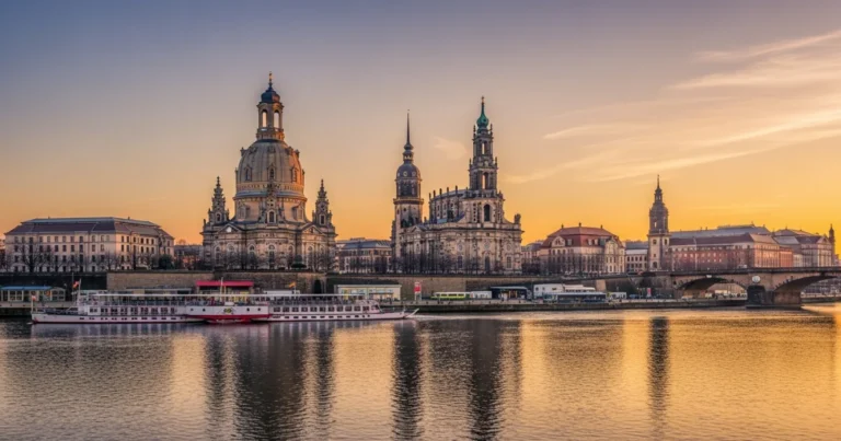 Dresden 4 Panoramic view of the Dresden skyline and the Elbe River at sunset