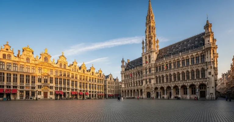 Grand Place 8 Panoramic view of the Grand Place in Brussels featuring historic guildhalls and the Town Hall