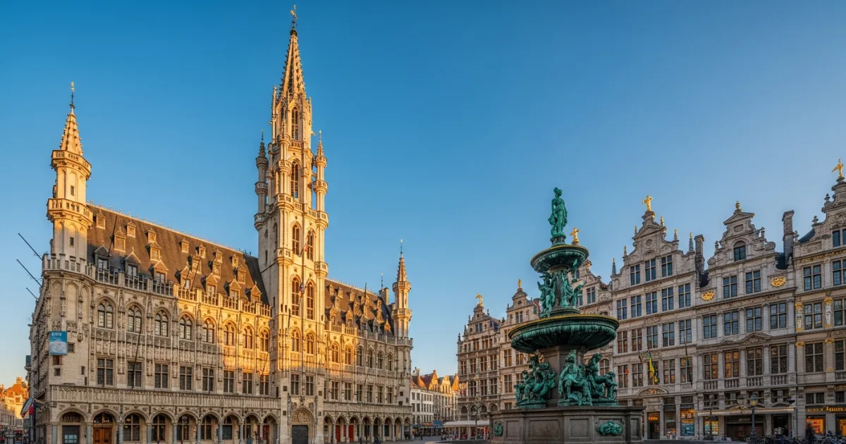 Travel Guides 10 Grote Markt square in Antwerp featuring the City Hall and Brabo Fountain