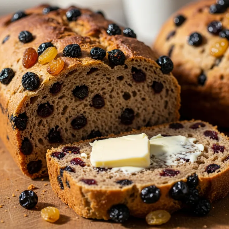 Traditional Dutch Krentenwegge currant bread with butter