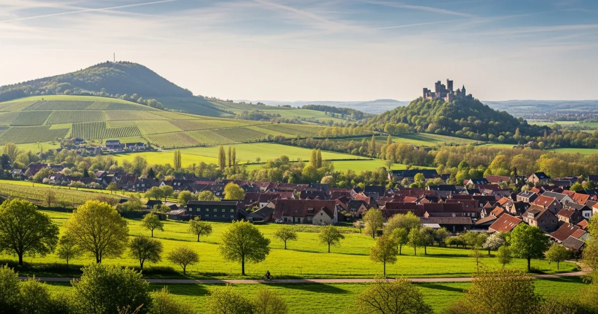 Scenic rolling hills and a charming village in Limburg, Netherlands