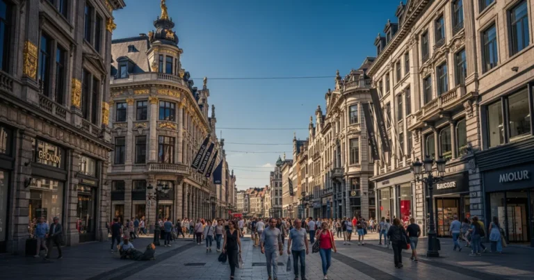 Meir Shopping Street 3 Crowds of people walking down the historic Meir Shopping Street in Antwerp