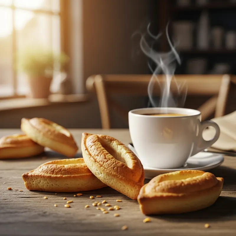 Navettes de Marseille biscuits on a wooden table with espresso