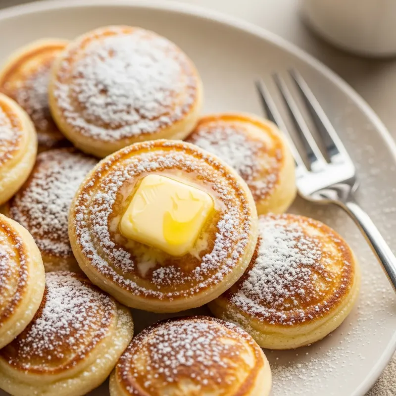 Plate of Poffertjes with powdered sugar and butter