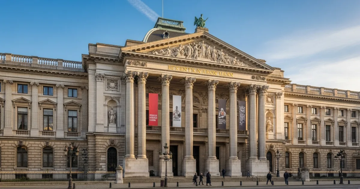 The grand neoclassical exterior of the Royal Museums of Fine Arts in Brussels