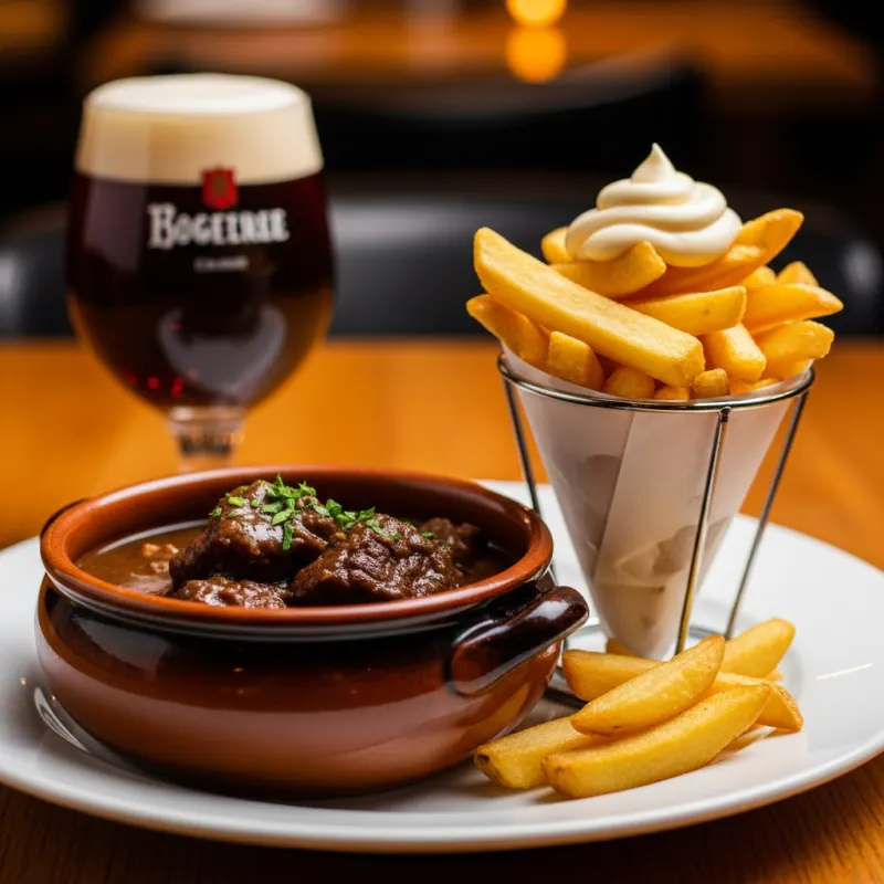 Traditional Belgian Stoofvlees with frites