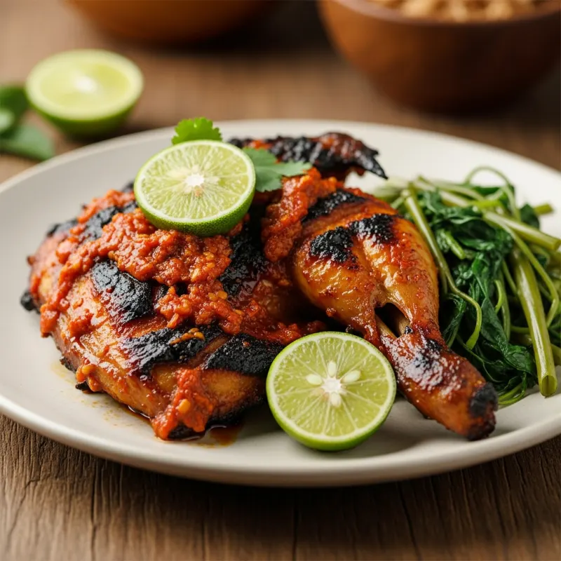 Ayam Taliwang spicy grilled chicken with water spinach