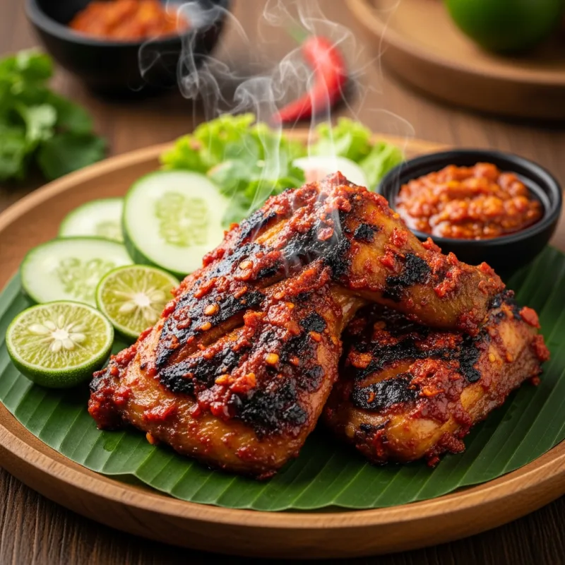 Ayam Taliwang spicy grilled chicken on a banana leaf