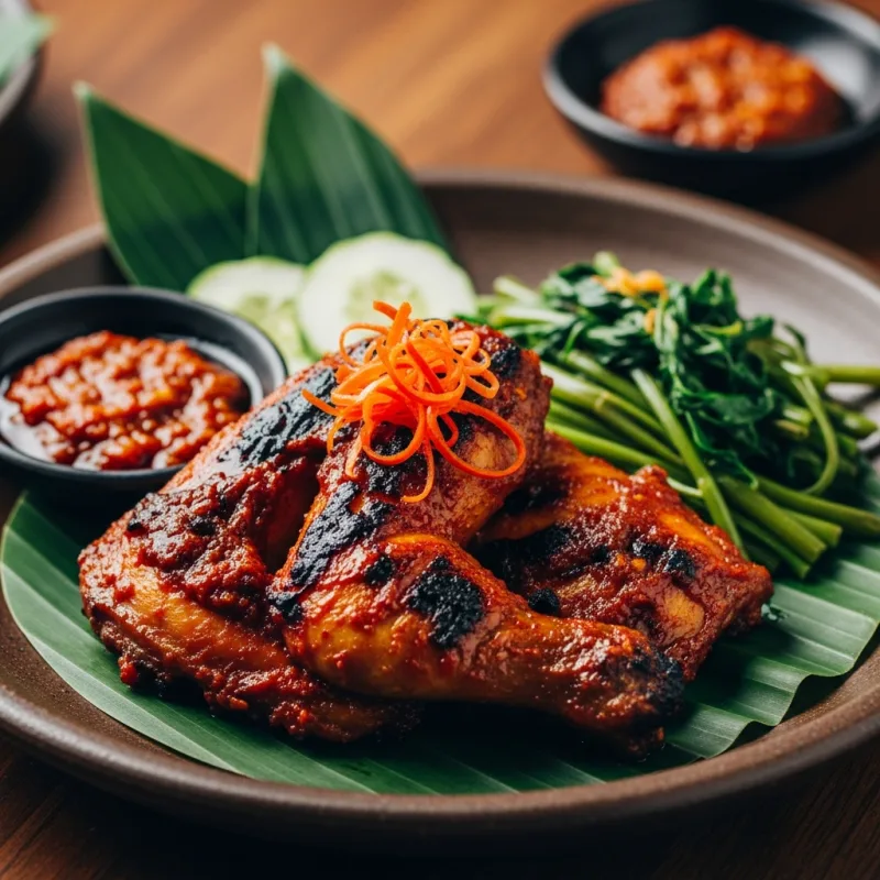 Ayam Taliwang spicy grilled chicken with water spinach