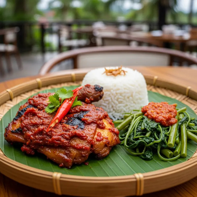 Ayam Taliwang grilled chicken with water spinach and rice
