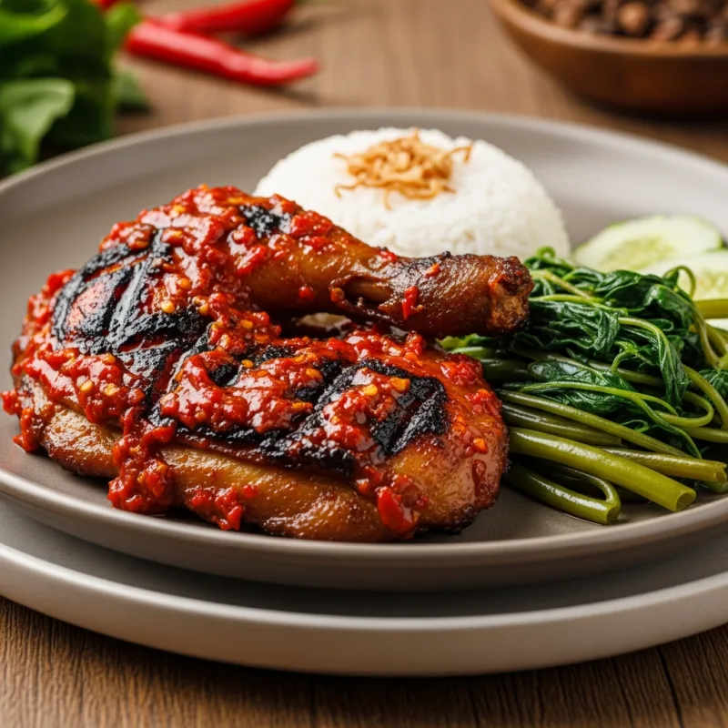 Ayam Taliwang spicy grilled chicken with water spinach