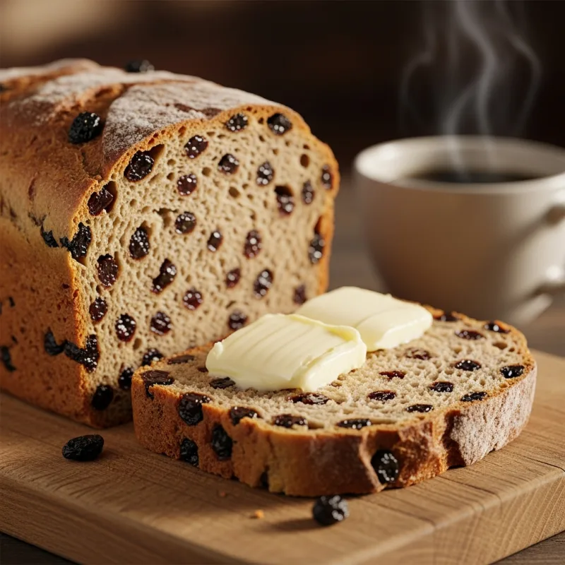 A slice of Drentse Krentenwegge with butter