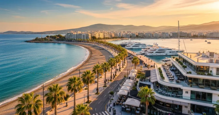 Glyfada 6 Sunset view of the Glyfada coastline and marina on the Athenian Riviera