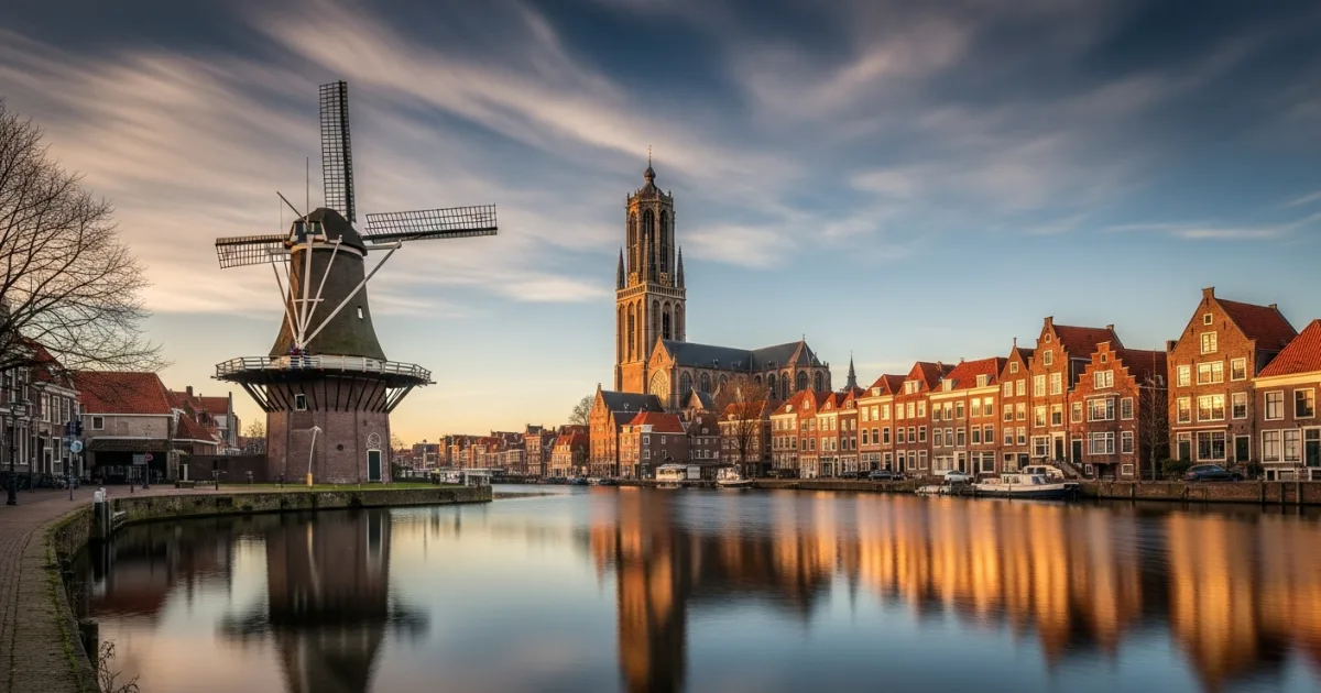 Haarlem 4 View of the Spaarne River in Haarlem featuring the De Adriaan windmill and historic architecture