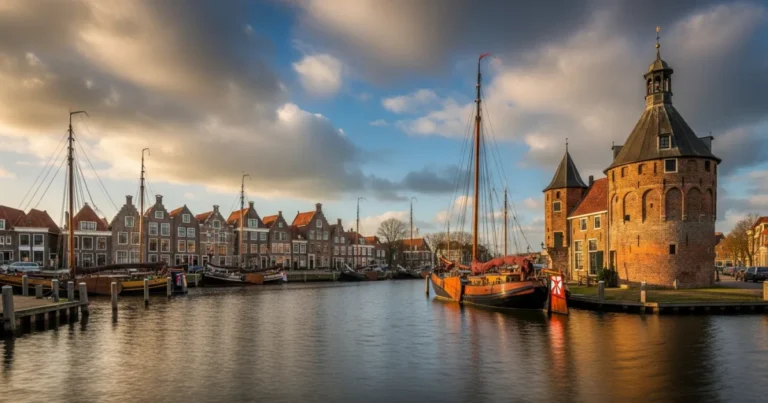 Hoorn 6 Historic harbor of Hoorn featuring the Hoofdtoren tower and traditional sailing ships