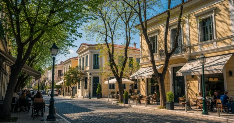 Kifissia 4 A beautiful tree-lined street in Kifissia featuring neoclassical architecture and outdoor cafes