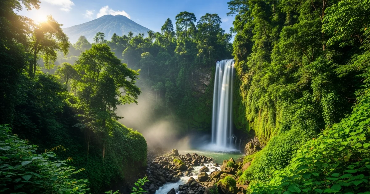 Tiu Kelep waterfall in the lush jungle of Senaru, Lombok