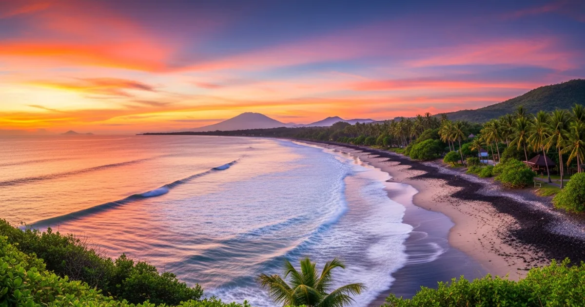 Sunset view over Senggigi Beach in Lombok, Indonesia