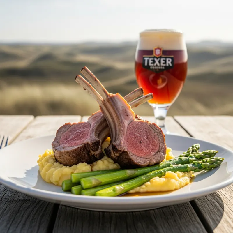 Roasted Texel lamb chops with asparagus and mashed potatoes