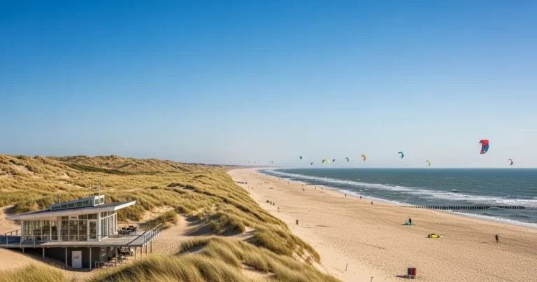 Zandvoort 3 Wide sandy beach of Zandvoort with kite surfers in the North Sea and dunes in the background