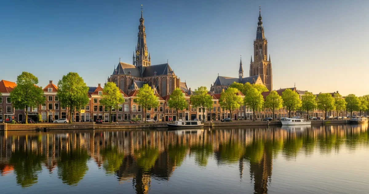 Scenic view of the historic skyline of Zutphen along the river IJssel